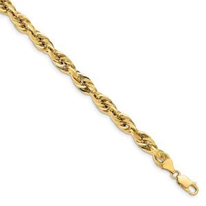 Men's 7mm 14k Yellow Gold Hollow Rope Chain Necklace, 26 Inch